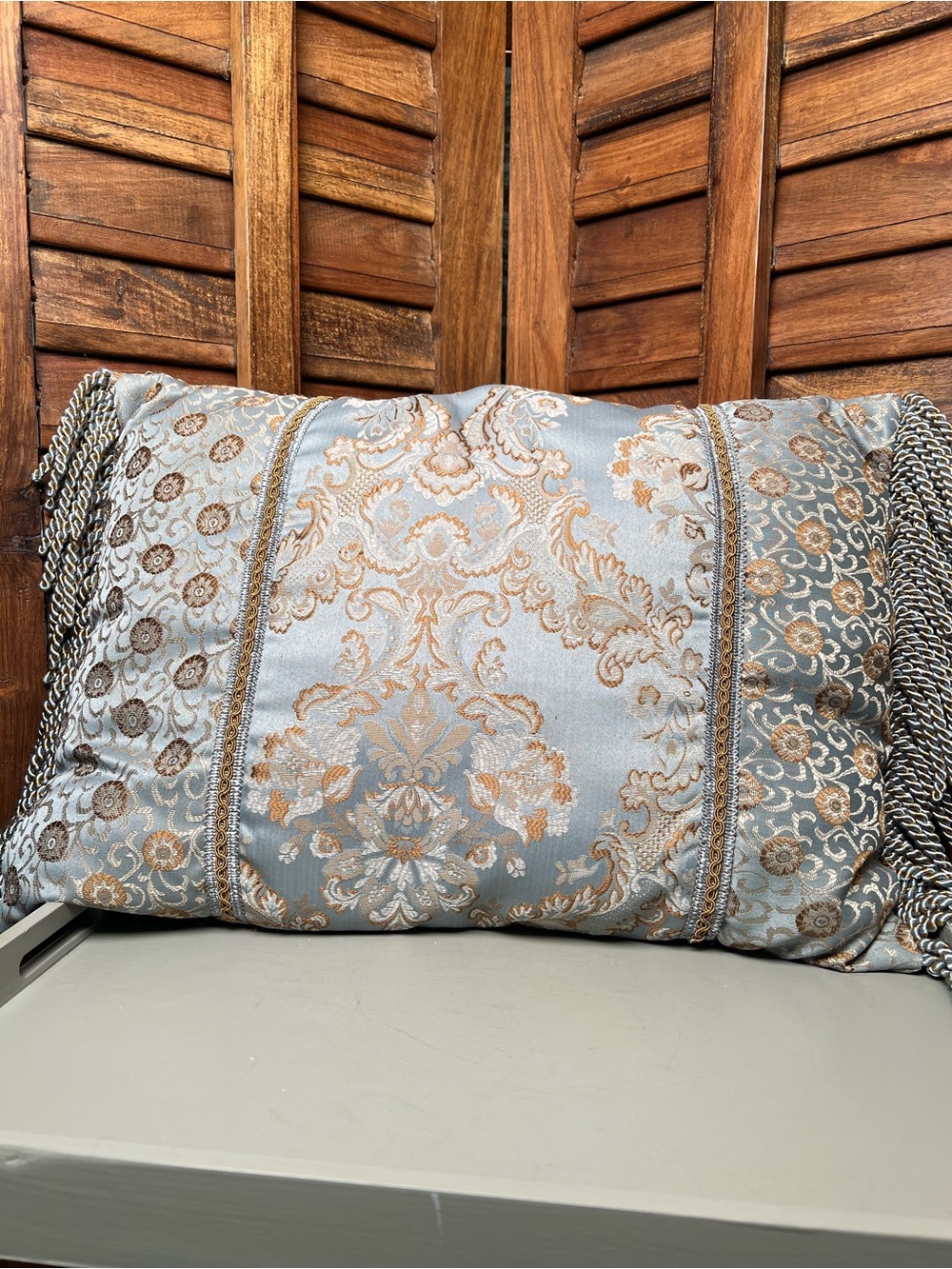 Blue and Gold Damask Jacquard Accent Pillow